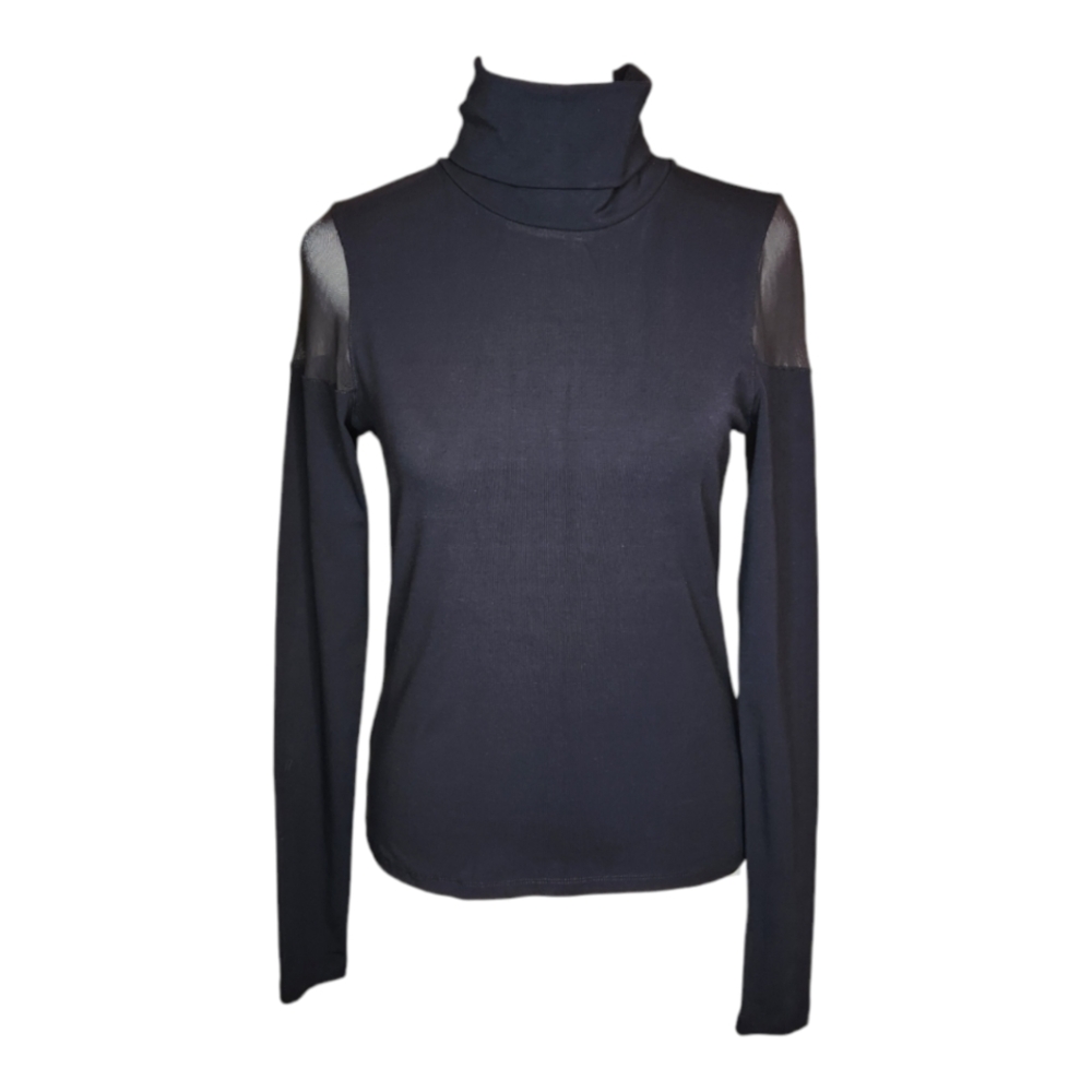NEW Evereve Black Turtleneck with Sheer Shoulders Size XS